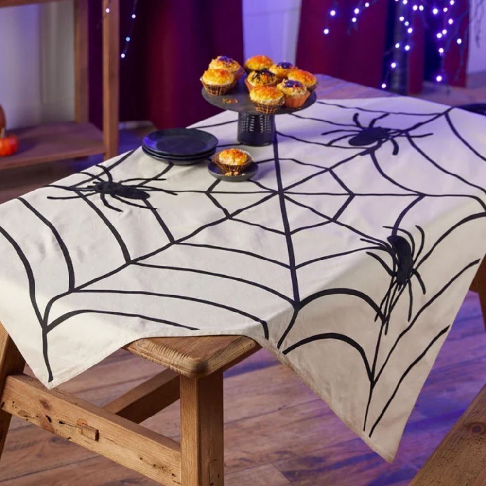 Plow & Hearth Halloween Spooky Spiderweb Table Throw